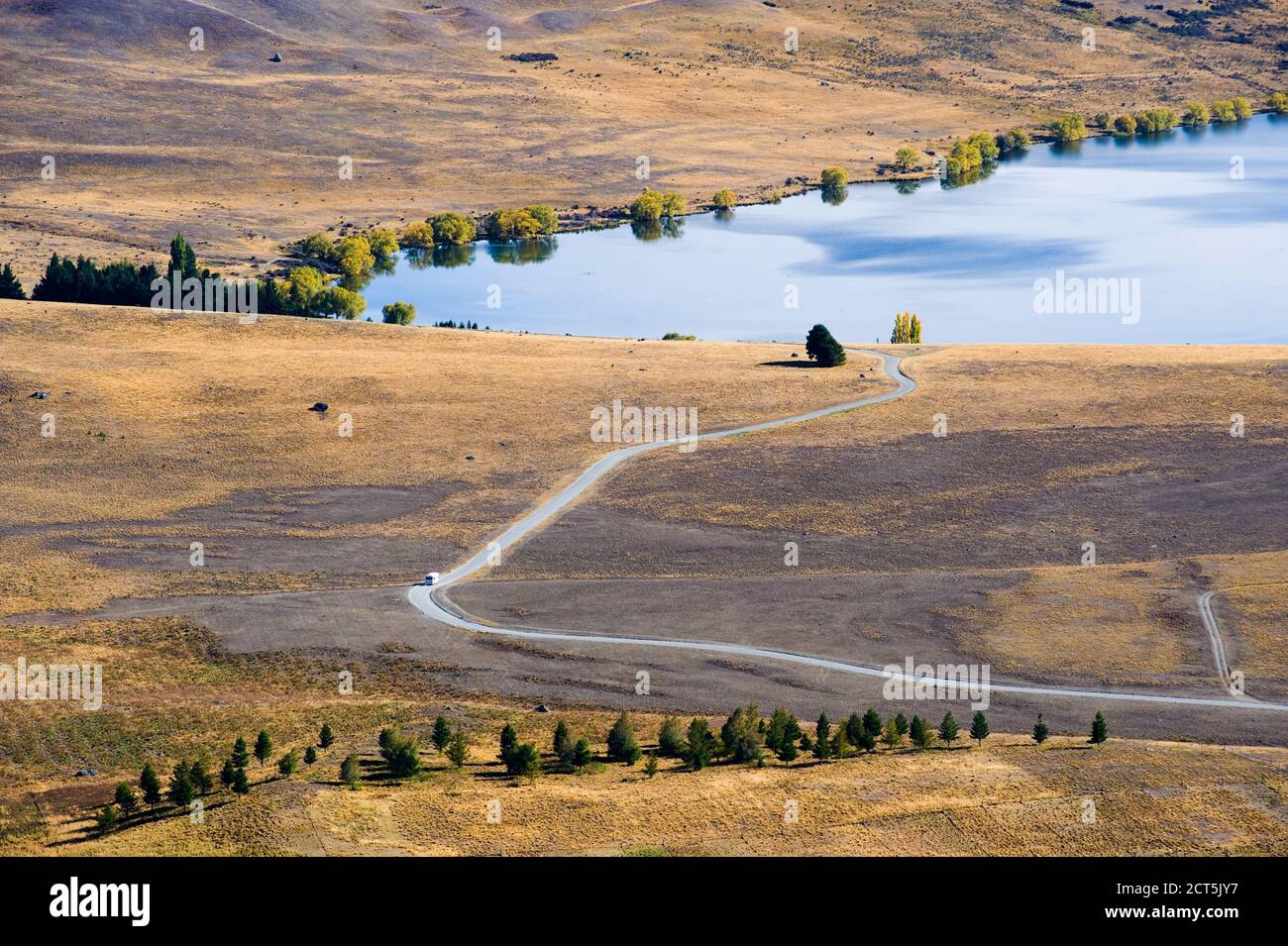 Photo of a Road Trip in a Caravan at Lake Alexandrina in South Island, New Zealand Stock Photo