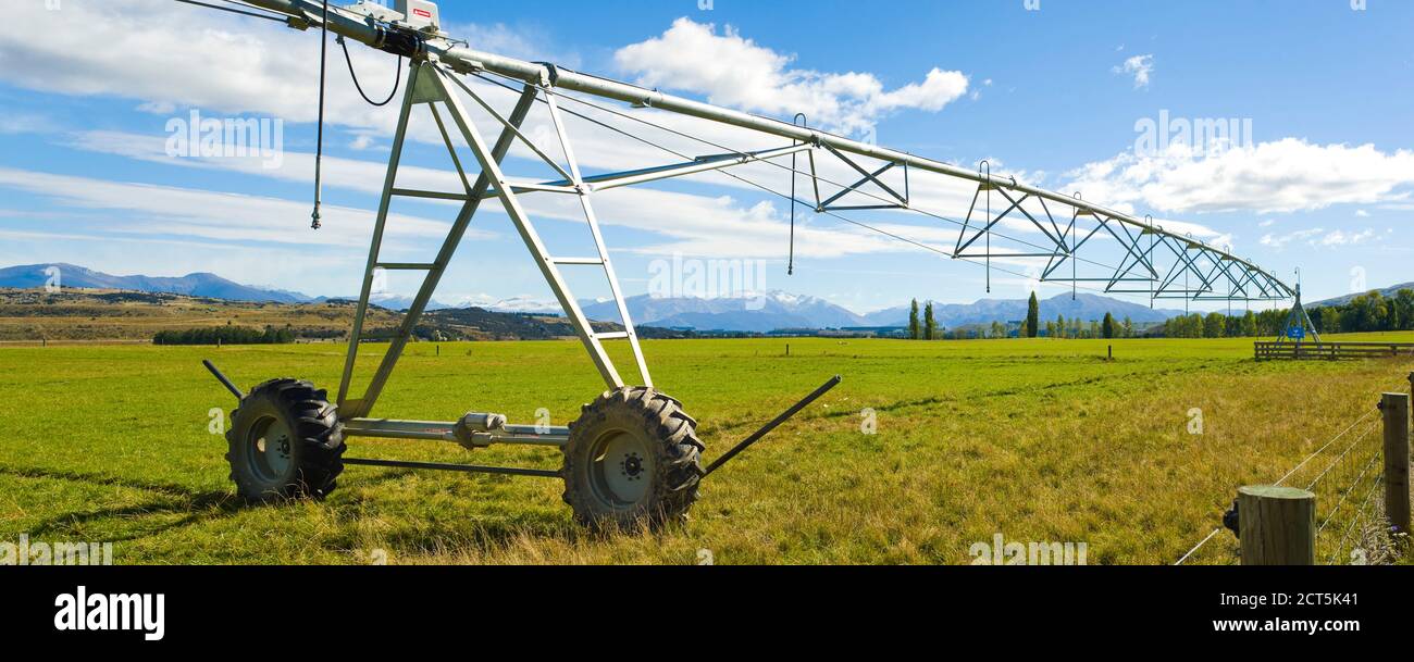 Panoramic Photo of Farming Machinery on a Farm near Queenstown, South Island, New Zealand Stock Photo