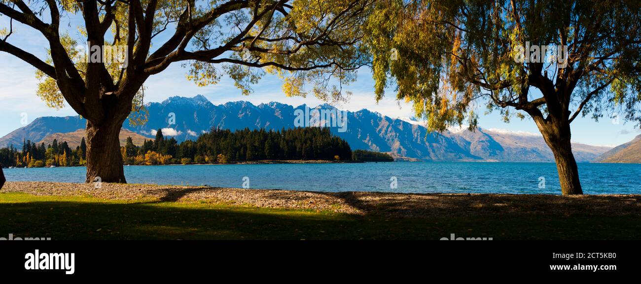 Queenstown Bay and Lake Wakatipu Panorama, South Island, New Zealand Stock Photo