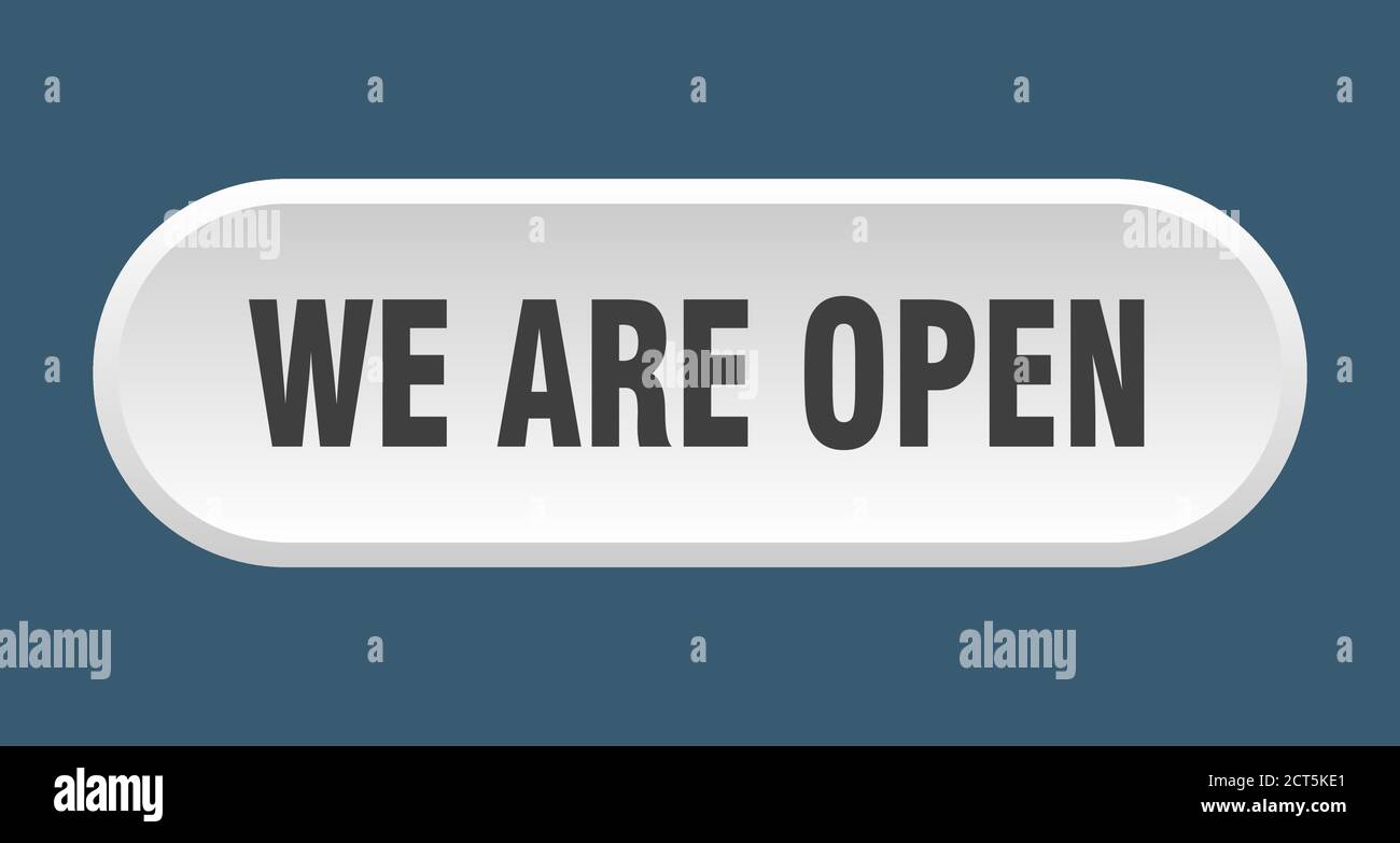 we are open button. rounded sign isolated on white background Stock ...