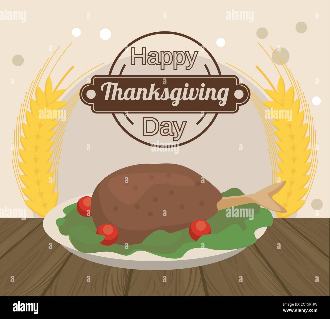 happy thanksgiving day poster with turkey food and spikes vector