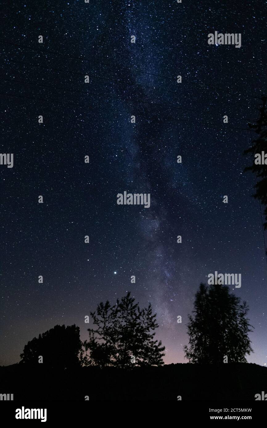 Mountain landscape with beautiful starry sky in late summer Stock Photo ...