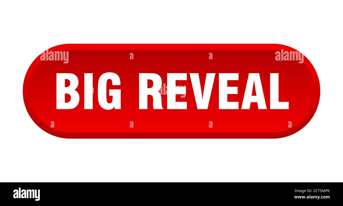 big reveal button. rounded sign isolated on white background Stock