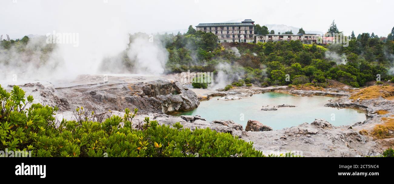 Panoramic Photo of Te Puia Springs, Rotorua, North Island, New Zealand Stock Photo Alamy