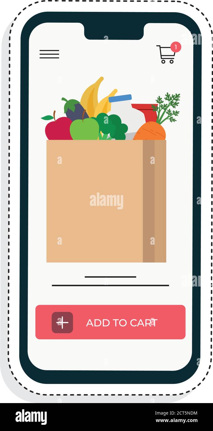 Cell phone with virtual store. Online shopping icon - VEctor Stock Vector