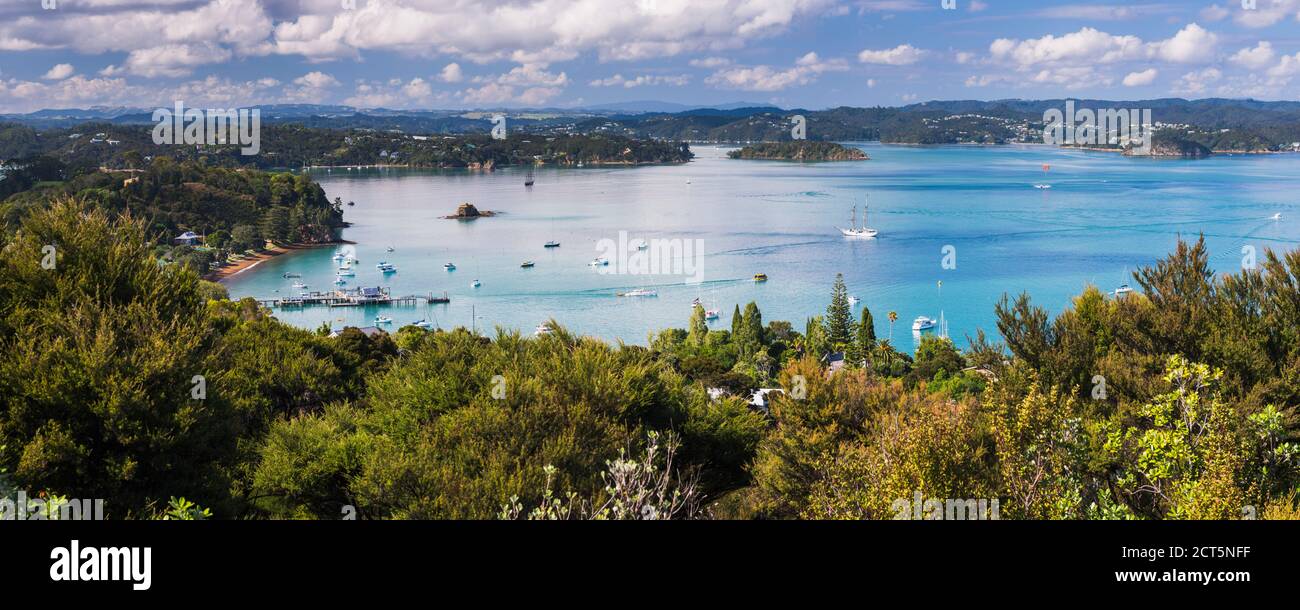 Bay of Islands seen from Flagstaff Hill in Russell, Northland Region, North Island, New Zealand Stock Photo