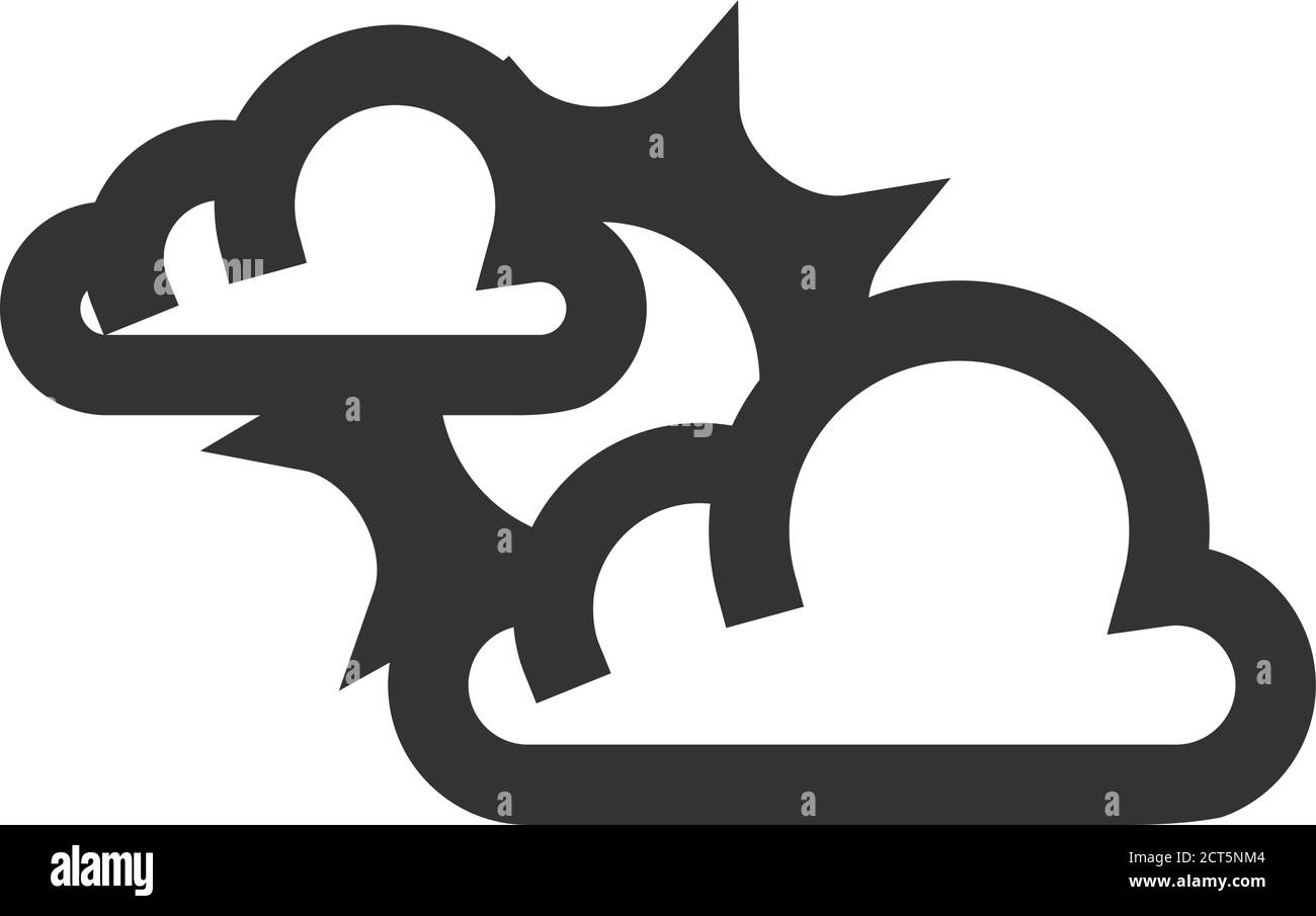 Weather forecast partly cloudy icon in thick outline style. Black and ...