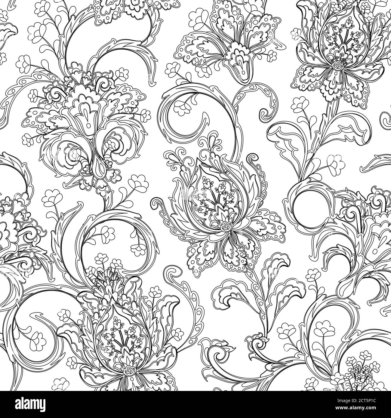 Monochrome paisley pattern. Seamless background, coloring book Stock Vector