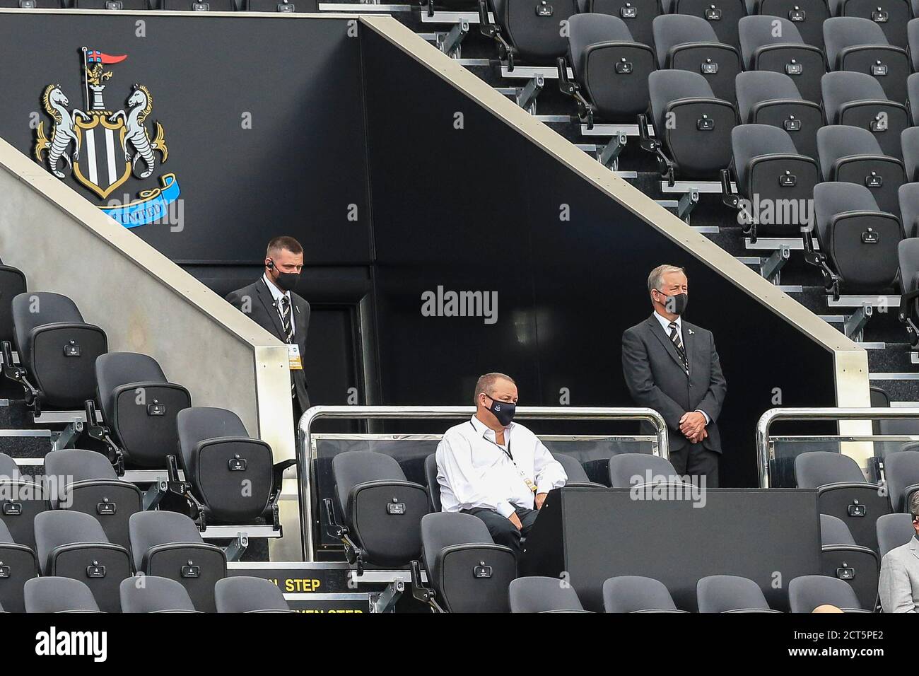 Newcastle United owner Mike Ashley sits in the stands Stock Photo