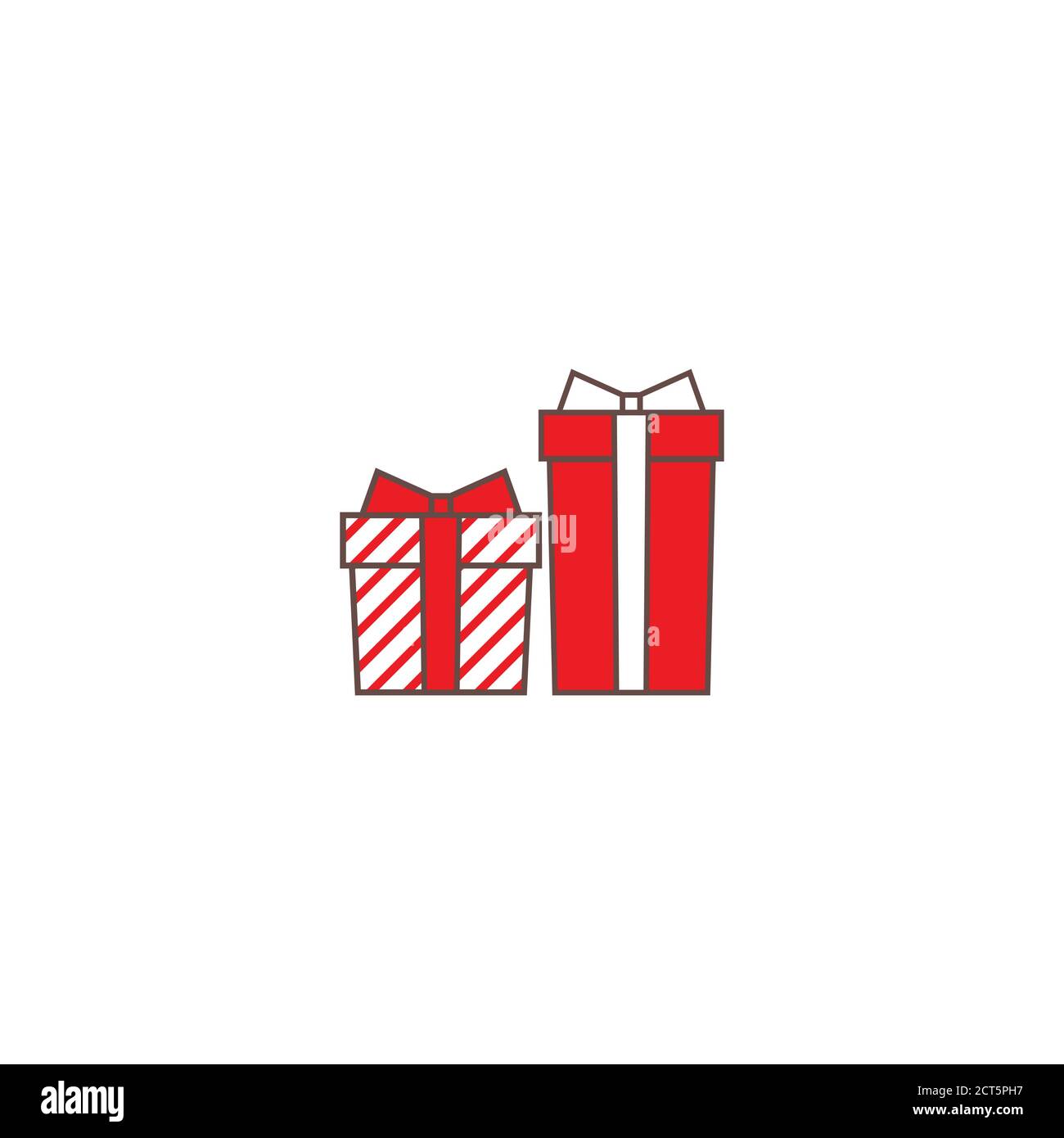 Two red and white present box with ribbon and bow. simple icon isolated ...