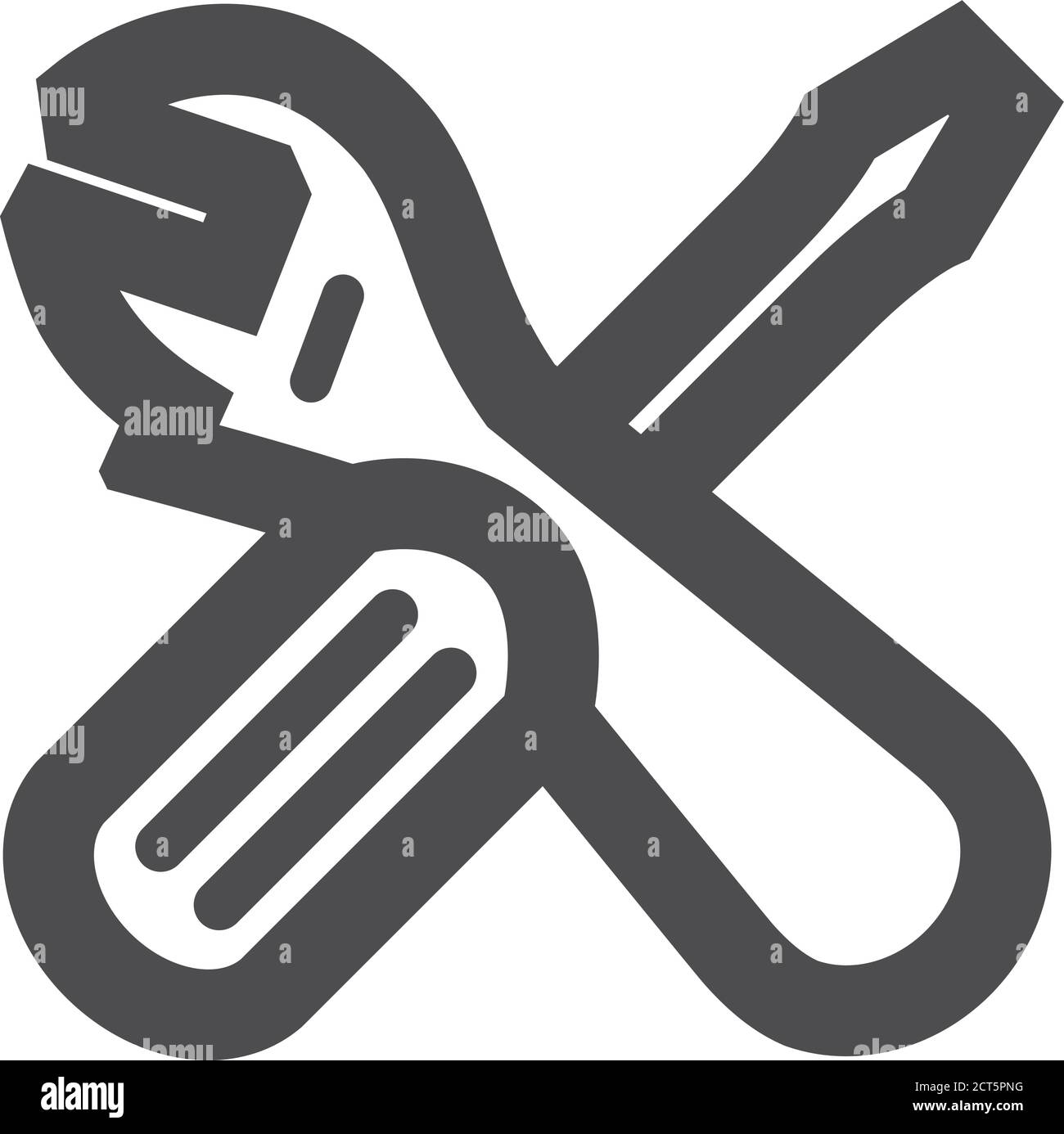 Mechanic tools icon in thick outline style. Black and white monochrome vector illustration. Stock Vector