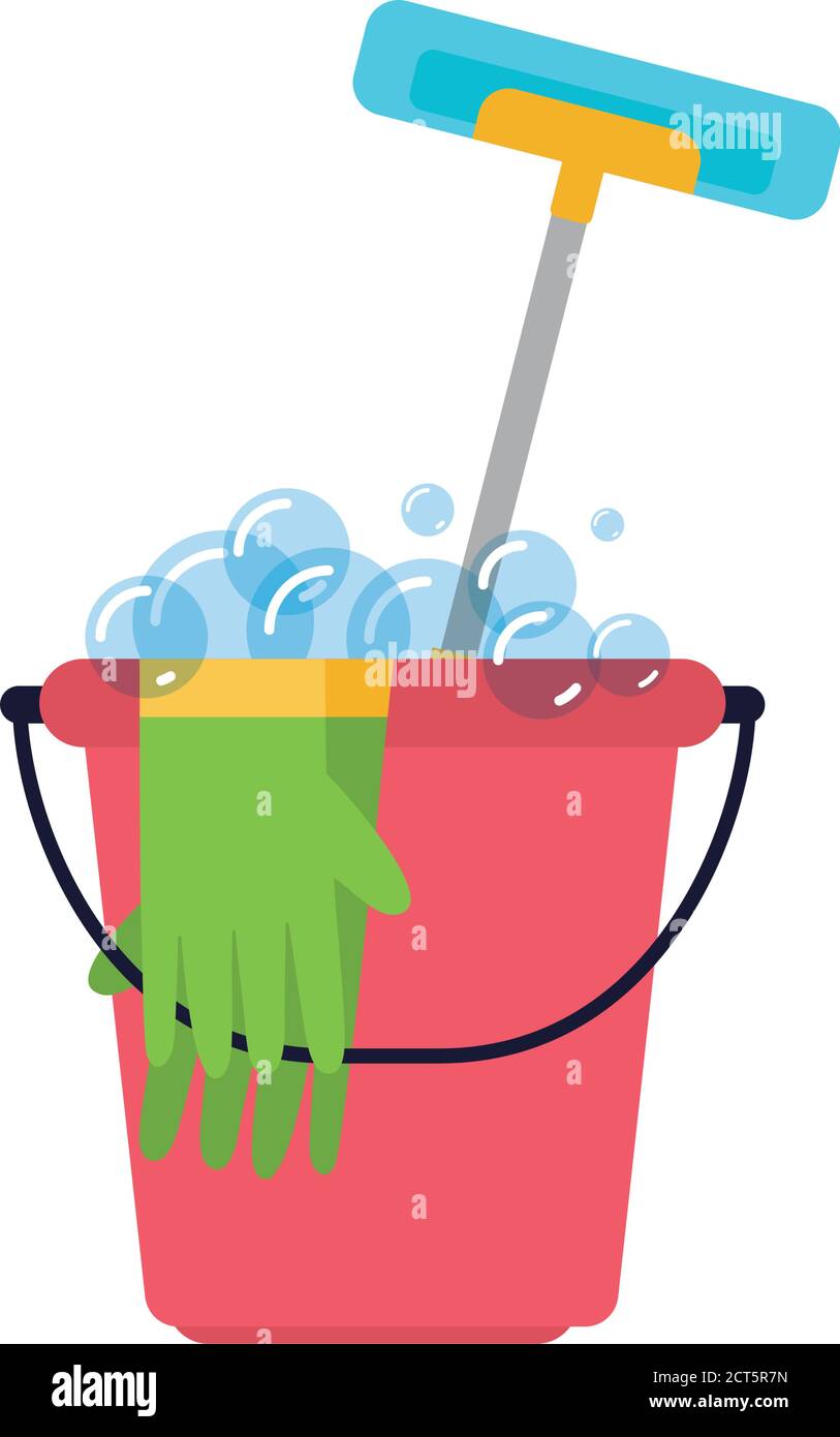 Bucket with gloves and mop. Cleaning tools Vector Stock Vector Image