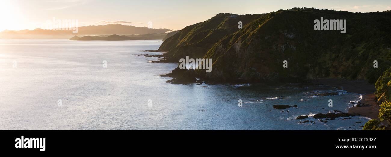 Bay of Islands coastline landscape seen from Tapeka Point, Russell, Northland Region, North Island, New Zealand Stock Photo