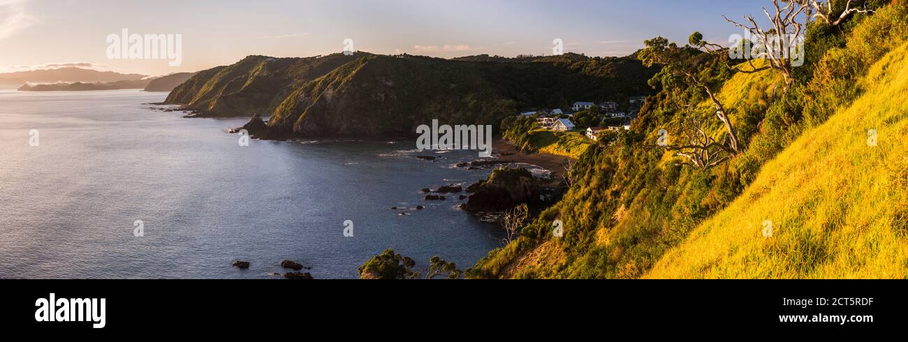 Bay of Islands coastline landscape seen from Tapeka Point, Russell, Northland Region, North Island, New Zealand Stock Photo