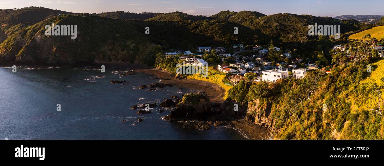 Tapeka Point at sunrise, Russell, Bay of Islands, Northland Region, North Island, New Zealand Stock Photo