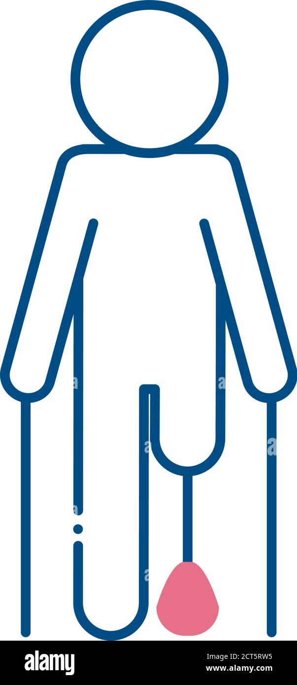 man with crutches and leg prosthesis line style icon vector design ...