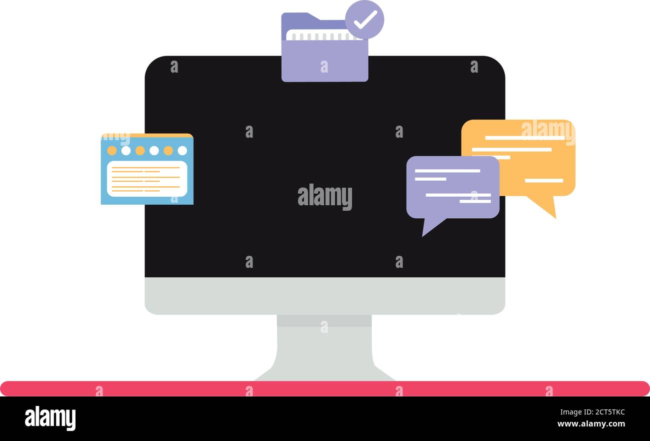 Computer screen with messages and folders - Vector Stock Vector Image ...