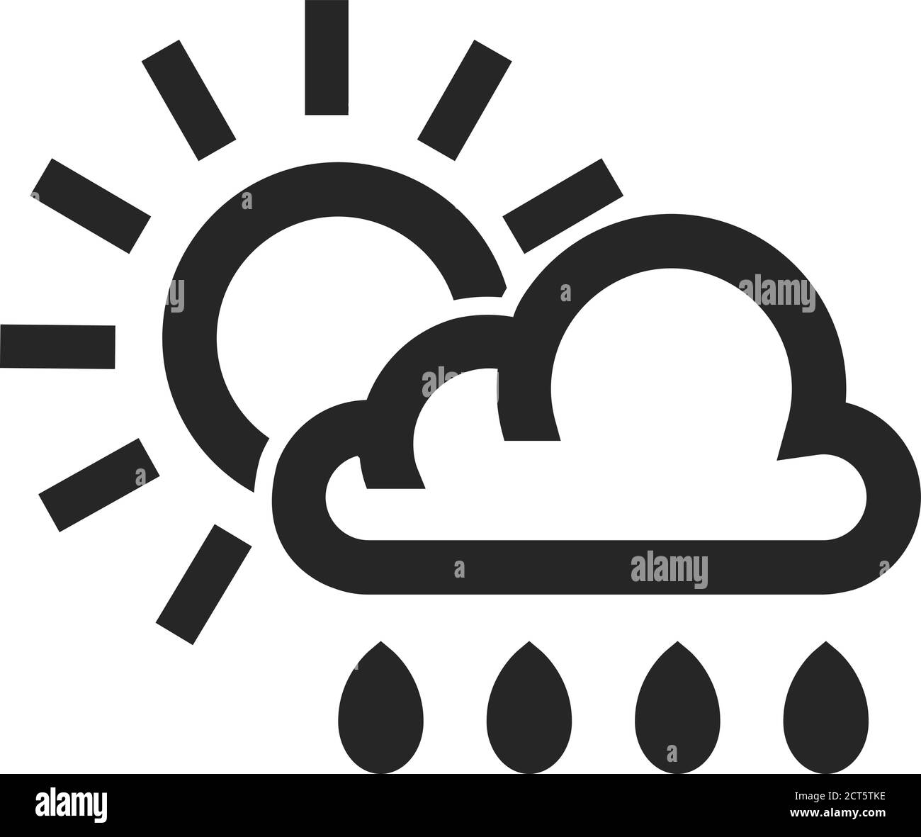 Rainy icon in thick outline style. Black and white monochrome vector ...