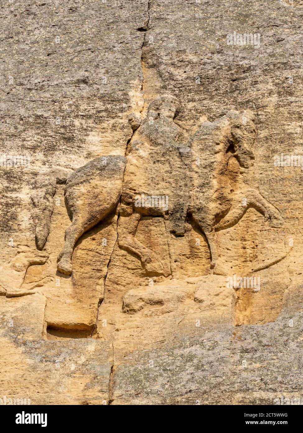 unesco heritage site madara rider or madara horseman early medieval large rock relief carved on the madara pateau, northeastern bulgaria, near shumen Stock Photo