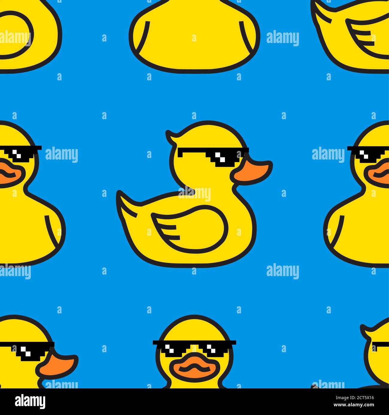 Rubber yellow duck in sunglasses. Seamless Pattern Stock Vector