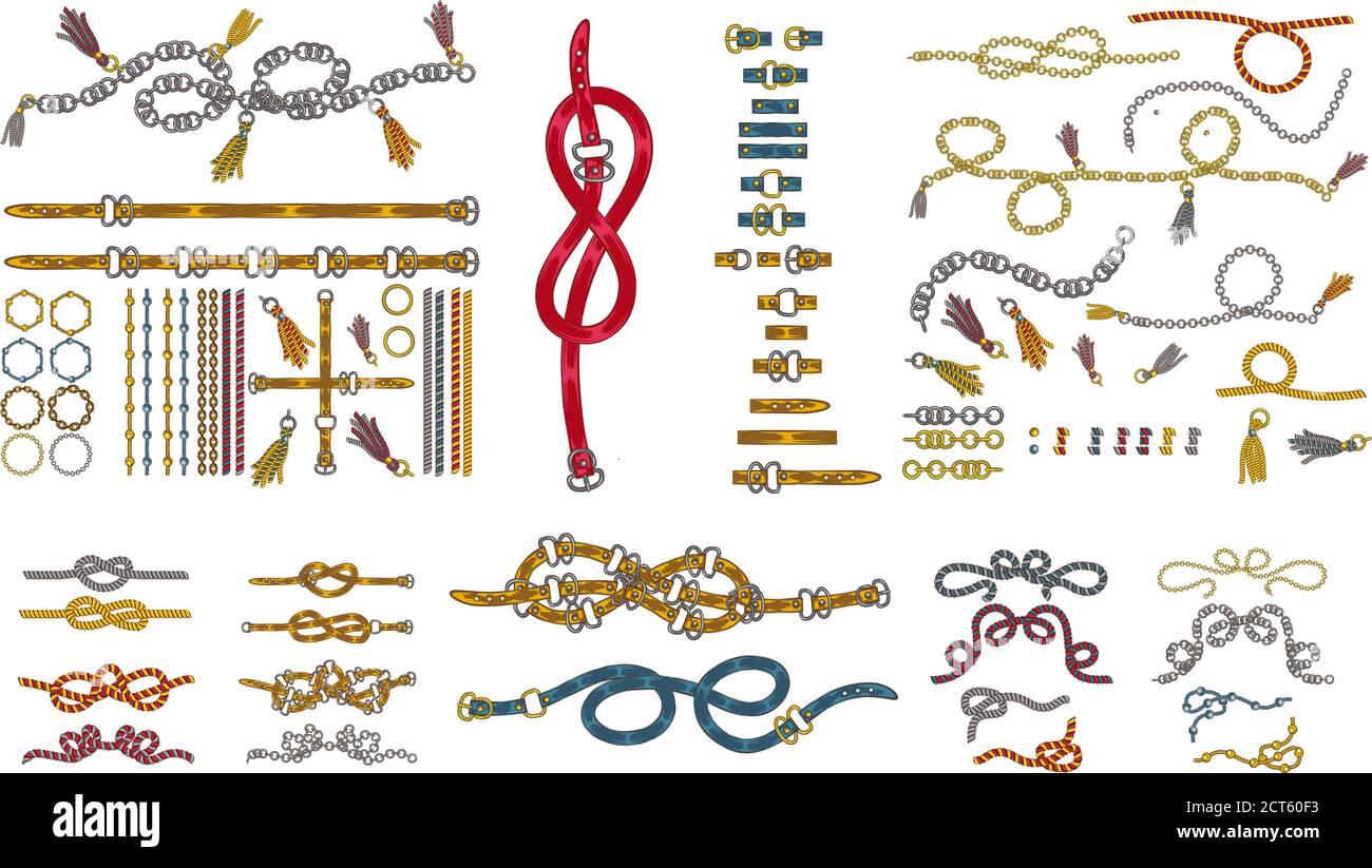 set on chain straps braids and pendant jewelry print on fabric