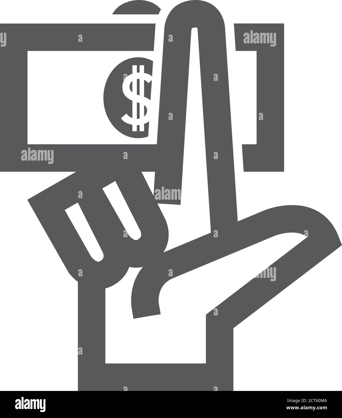 Hand holding money icon in thick outline style. Black and white ...