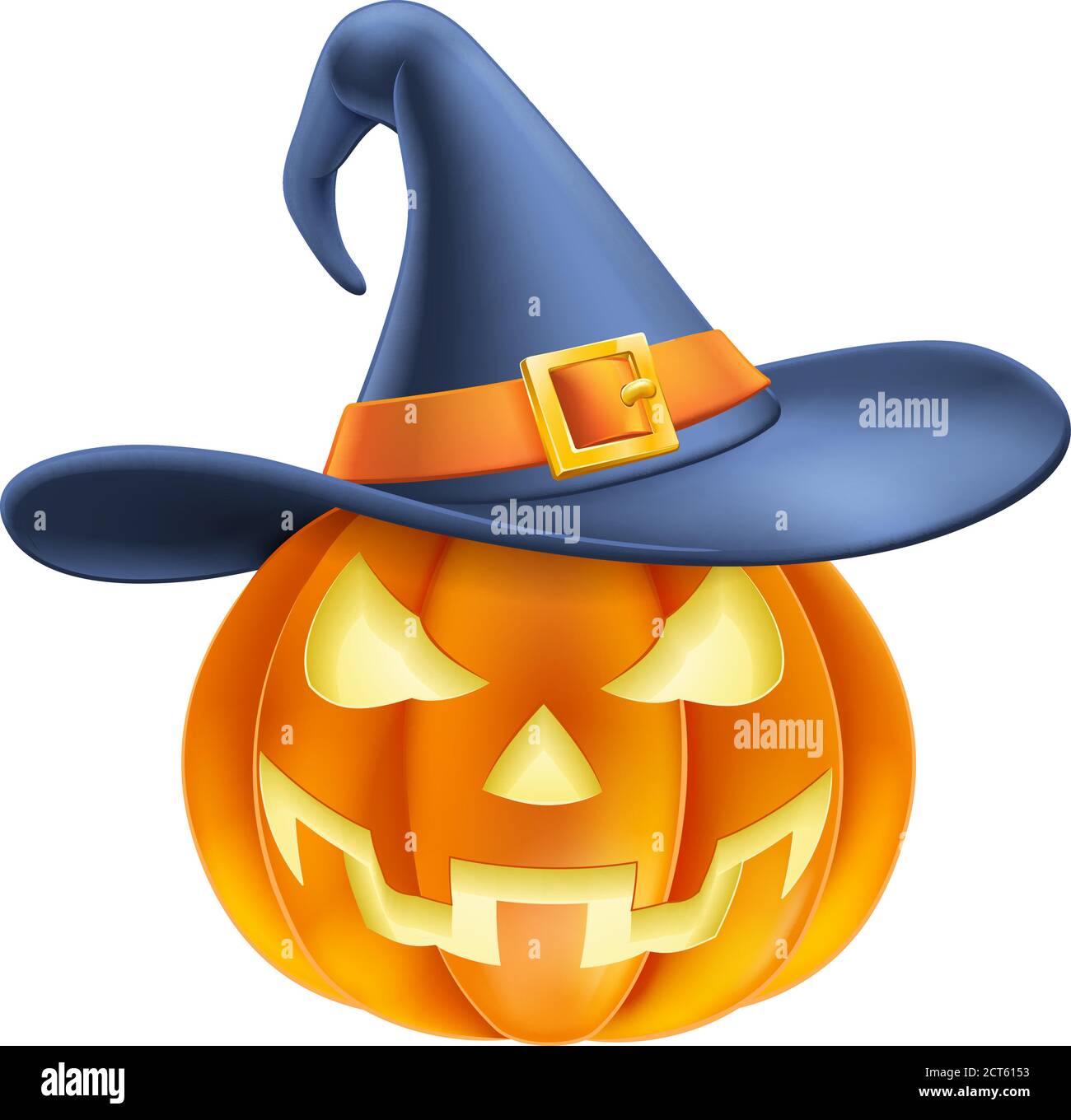 Pumpkin Wearing Witch Hat Halloween Cartoon Stock Vector
