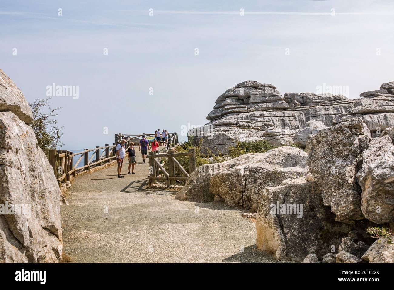 View point (mirador) in El Torcal de Antequera a Karstic mountain nature reserve, with characteristic shape of rocks,  Andalucia, Spain Stock Photo