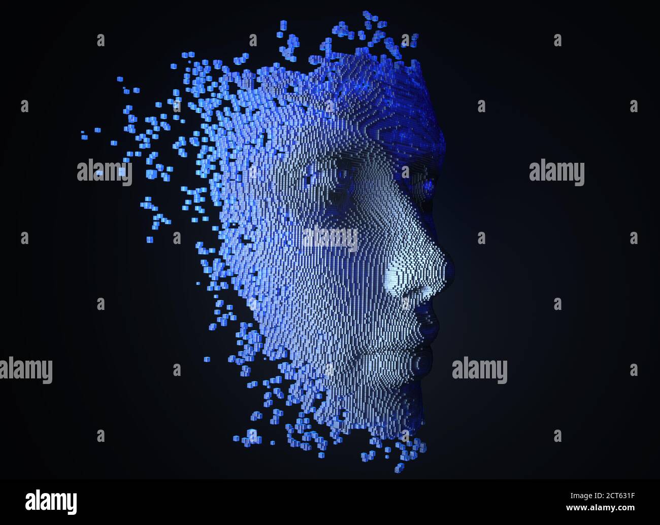 Face consisting of blocks. Artificial intelligence concept. 3D illustration Stock Photo