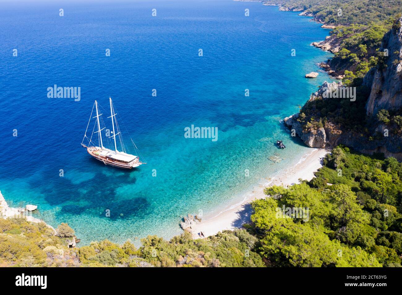 Aerial view of coastal scenic Mersincik, Gokova Bay Datca Turkey Stock ...