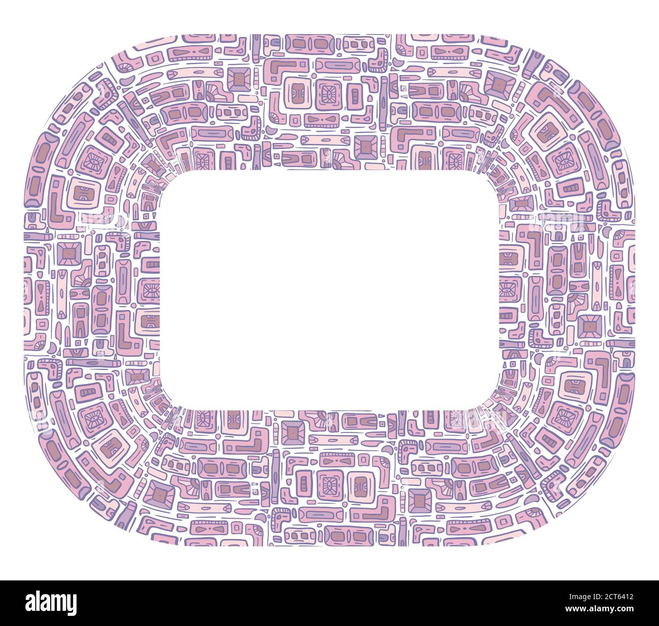 Rectangular frame with tribal doodle pattern from geometric shapes. The object is separated from the background. Vector template with native pattern Stock Vector