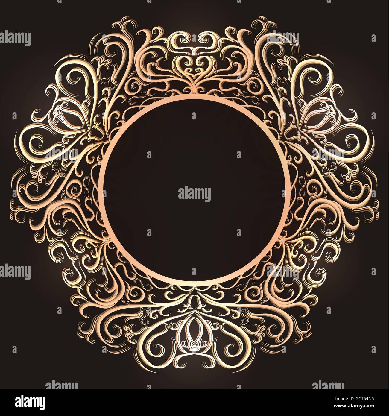 Gold vintage round frame with tracery. The object is separate from the ...