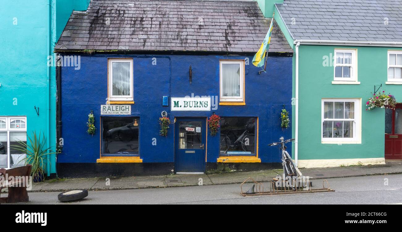In Sneem, County Kerry, Ireland, the M. Burns bicycle repair shop. Stock Photo