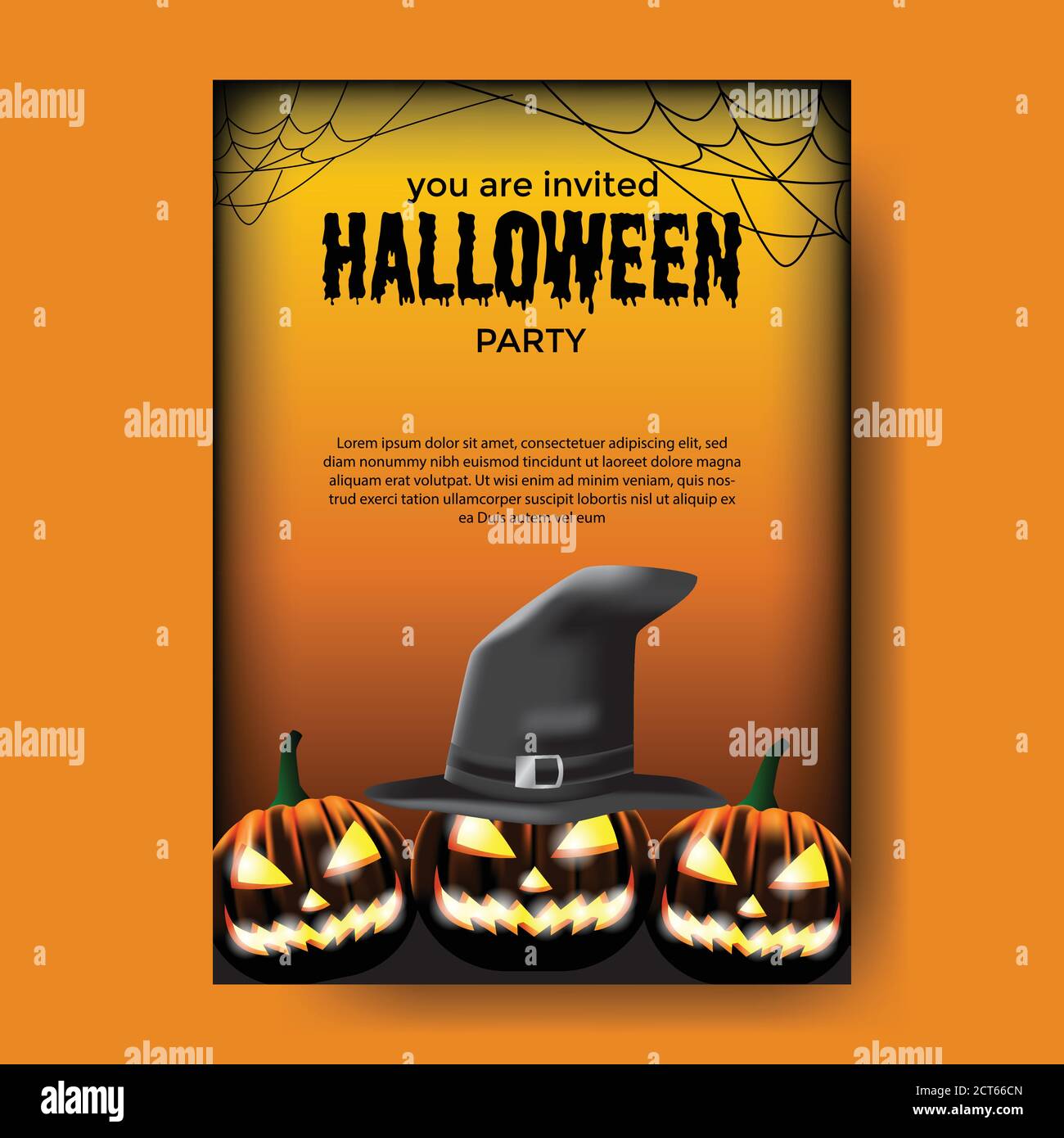 Halloween party invitation poster template with pumpkin jack o lantern ...