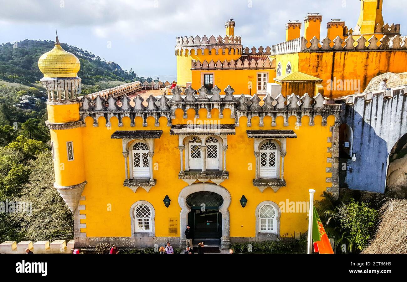The Pena Palace, a romanticist castle in Sao Pedro de Penaferrim, in the municipality of Sintra, on the Portuguese Riviera. Portugal Stock Photo