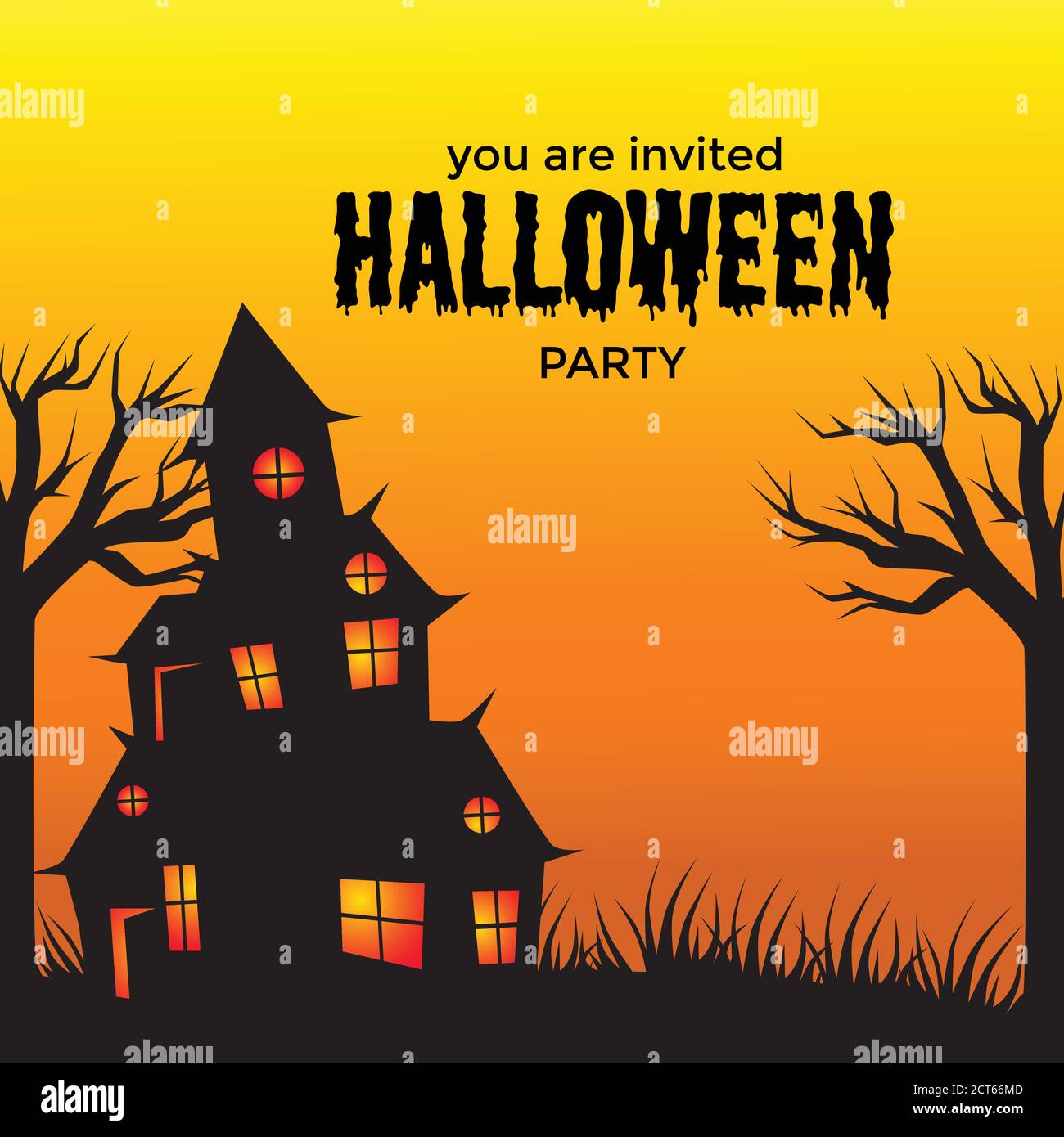 Halloween party invitation template with illustration scary house and Halloween party invitation template with illustration scary house and