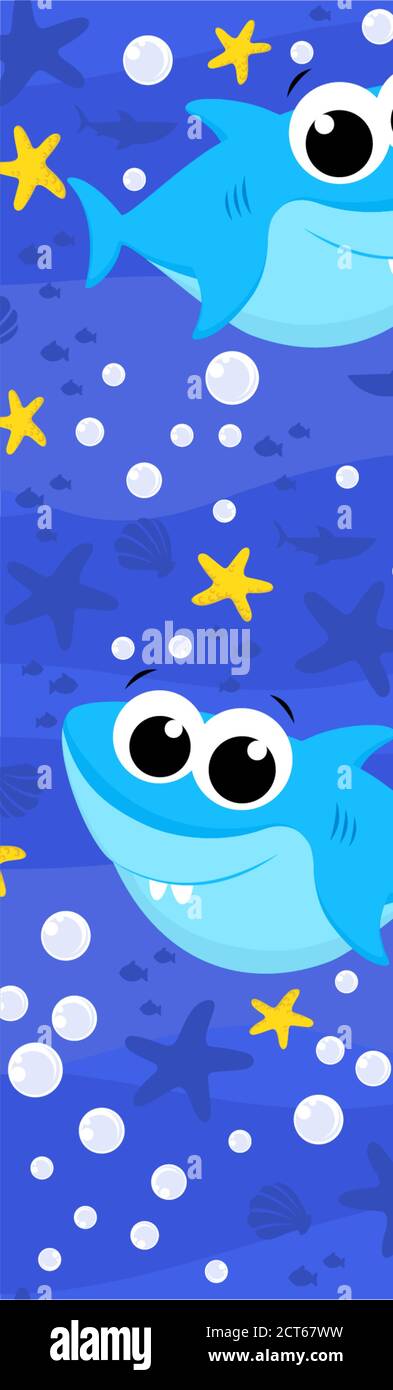 seamless pattern with cute baby shark. Cartoon illustration with