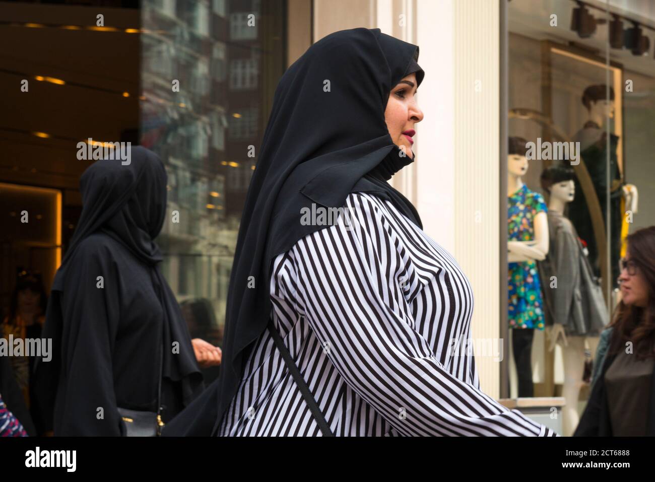 London West End Knightsbridge street scene Arab Muslim woman hijab