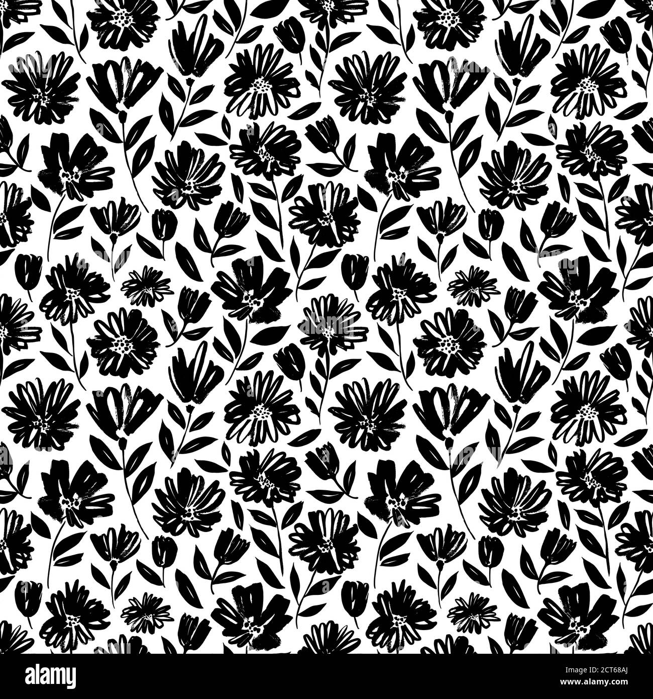 Brush flower vector seamless pattern.  Stock Vector