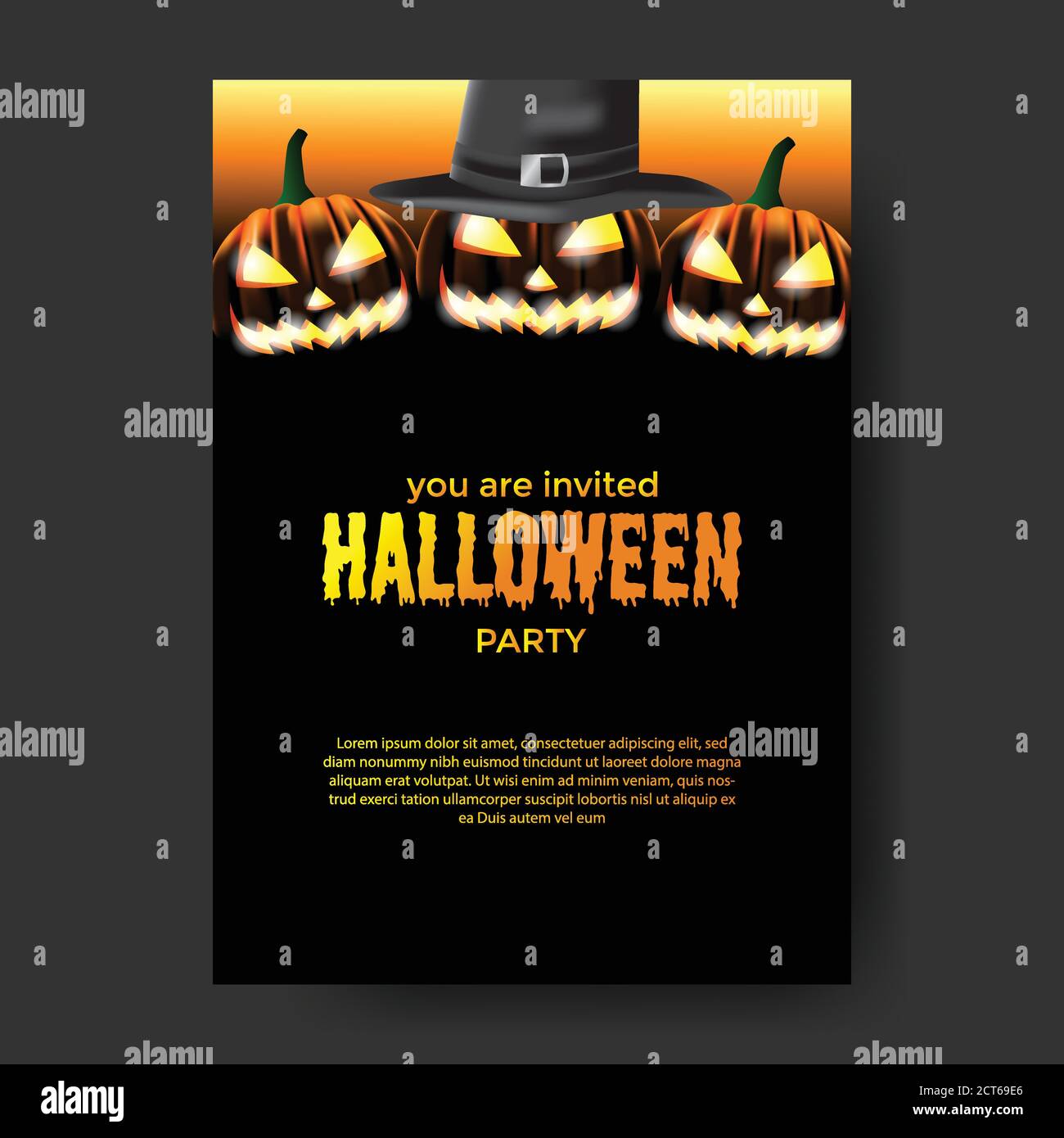 Halloween party invitation poster template with pumpkin jack o lantern ...