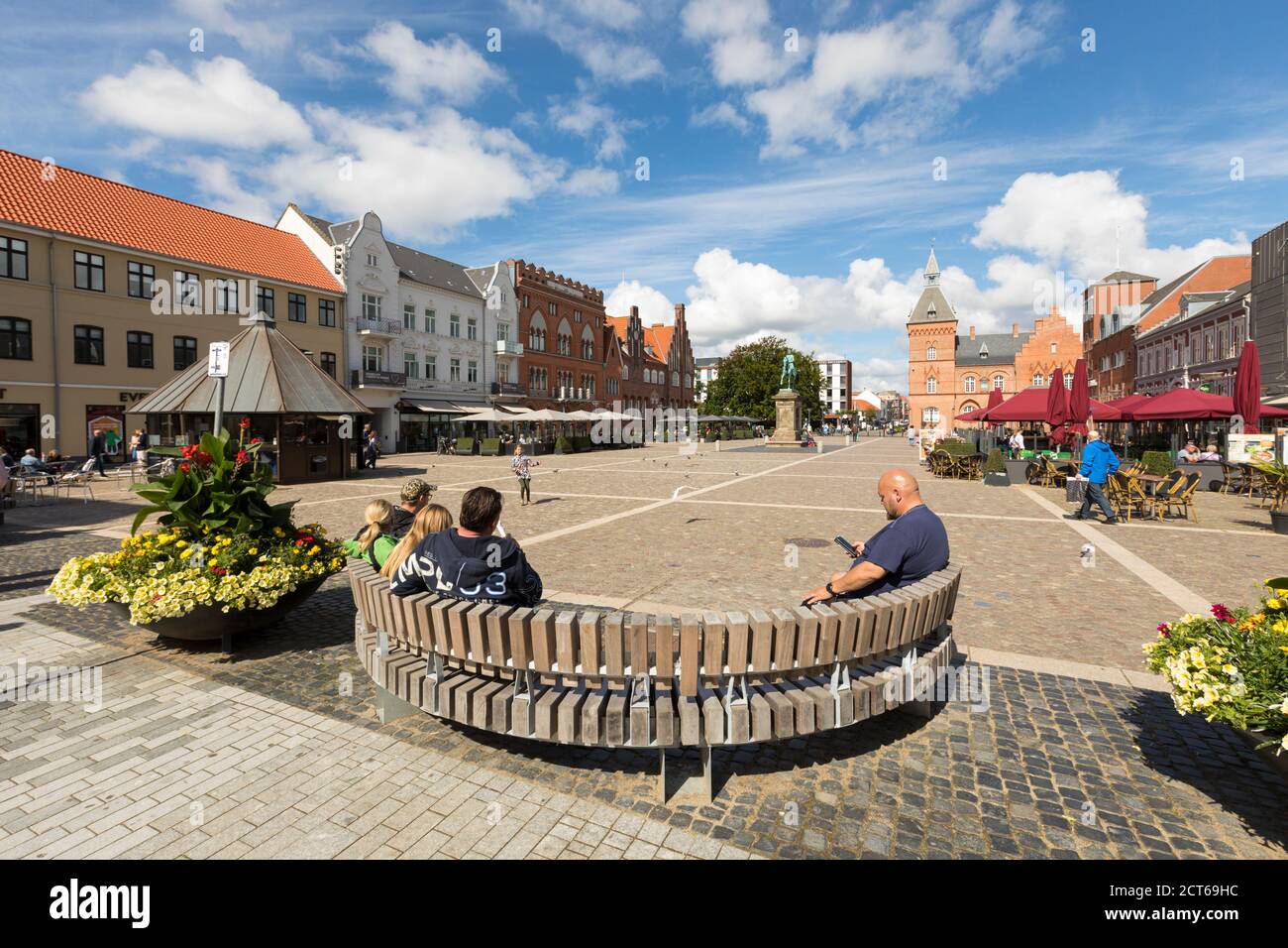 Esbjerg, Denmark - August 27, 2020: Torvet, the main town square with the statue of King Christian IX in the center. Stock Photo