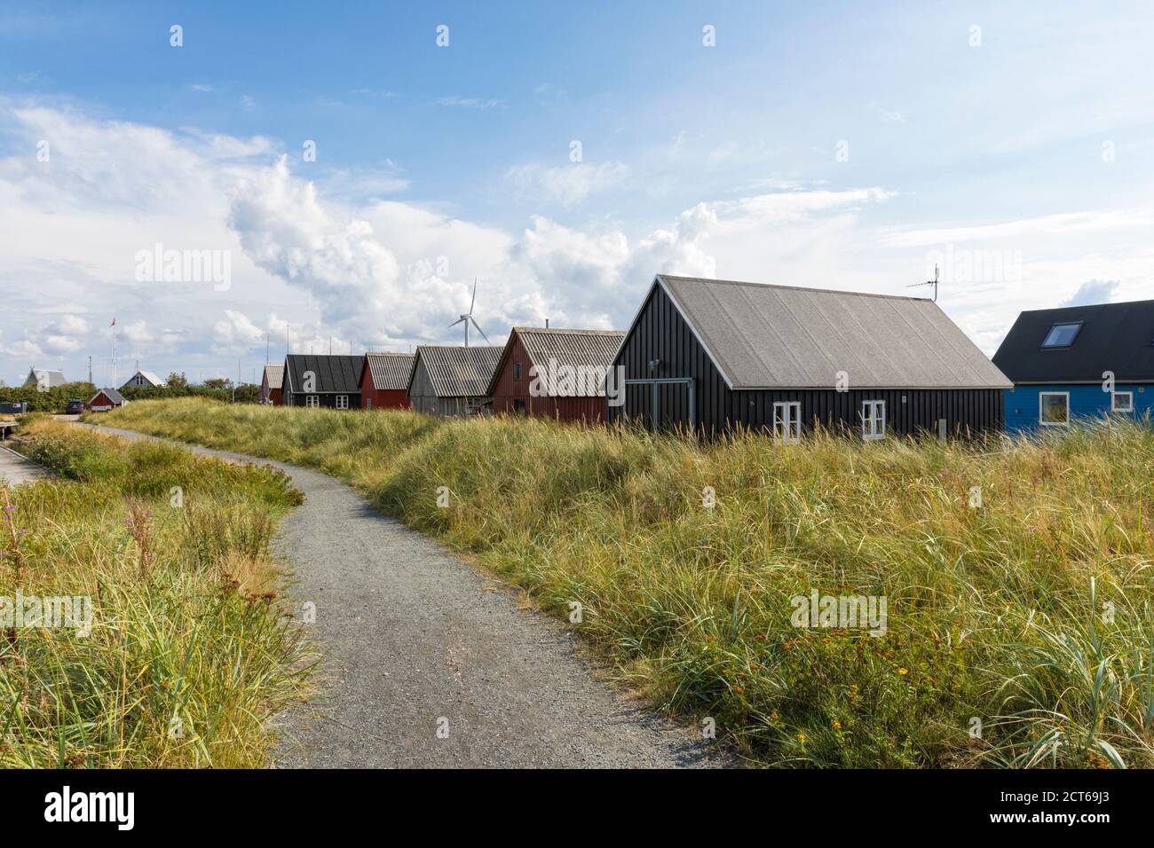 Former Fishermen's huts converted to holiday homes at the  old harbor of Hvide Sande, Jutland, Denmark Stock Photo