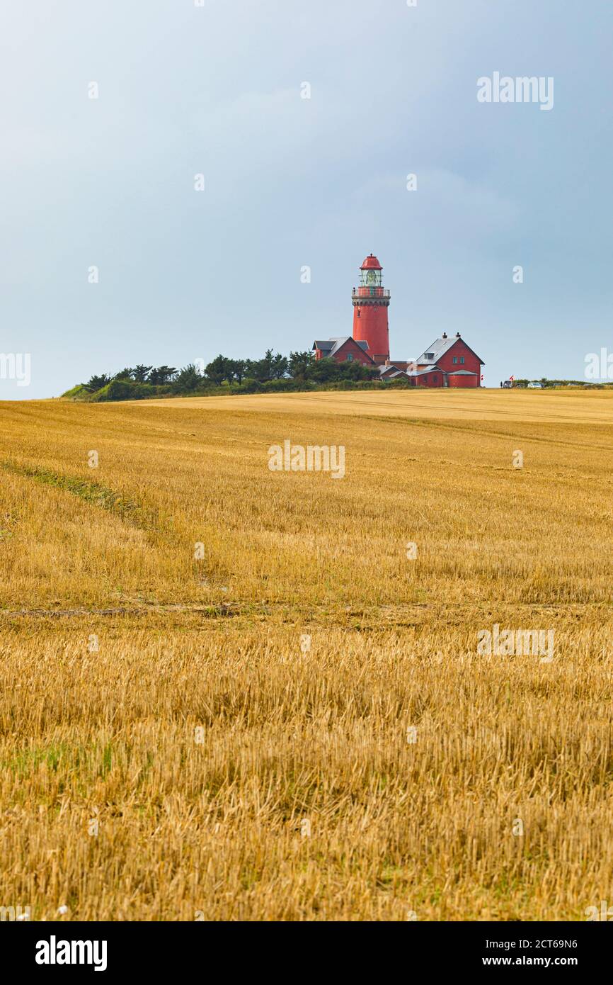 Bovbjerg Fyr, the lighthouse at Bovbjerg, Jutland, Denmark, in the rain on a late summer day Stock Photo