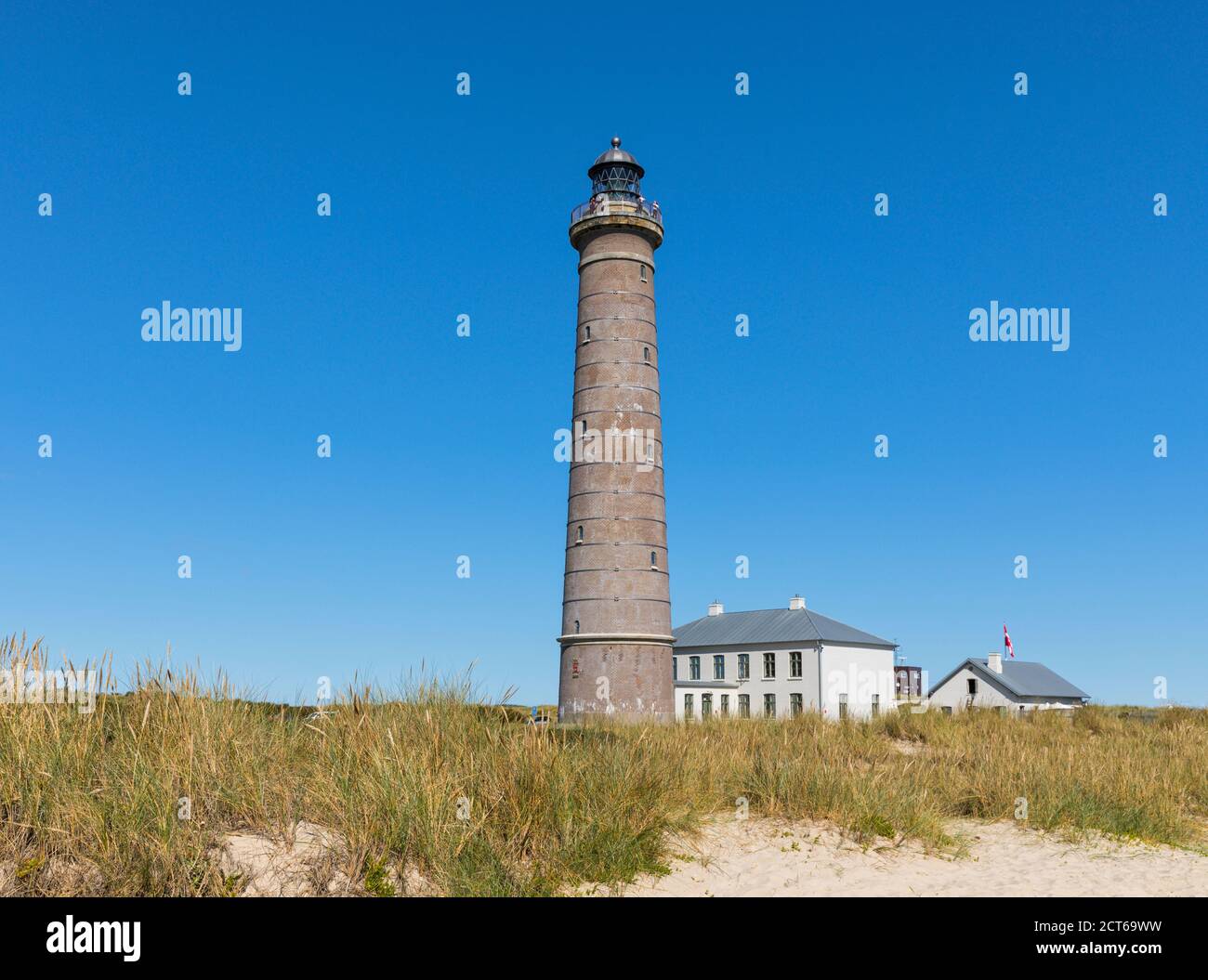 The Grey Lighthouse of Skagen at the Skagerrak, northernmost point of Denmark Stock Photo