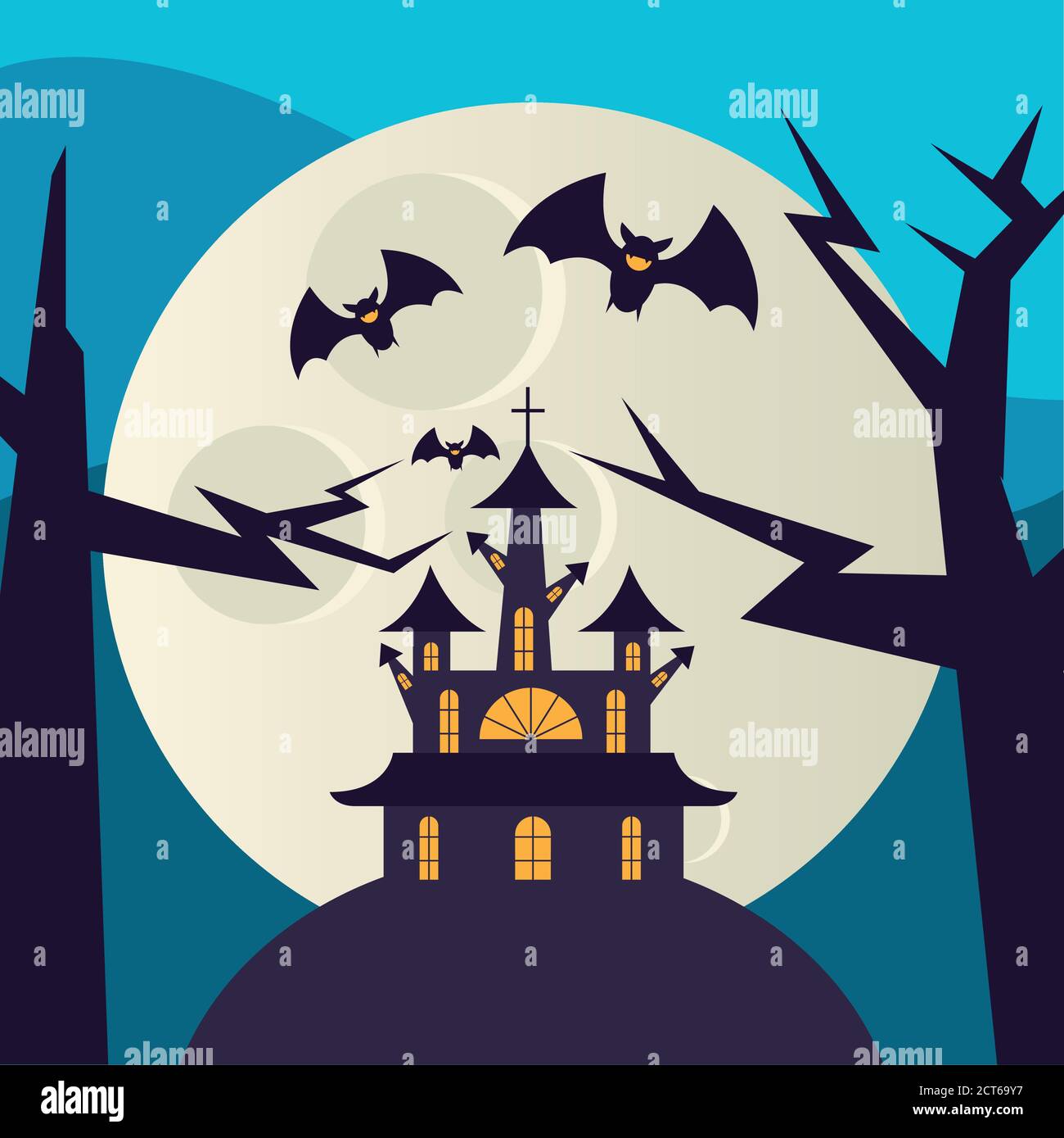 Halloween house at night design, Holiday and scary theme Vector ...