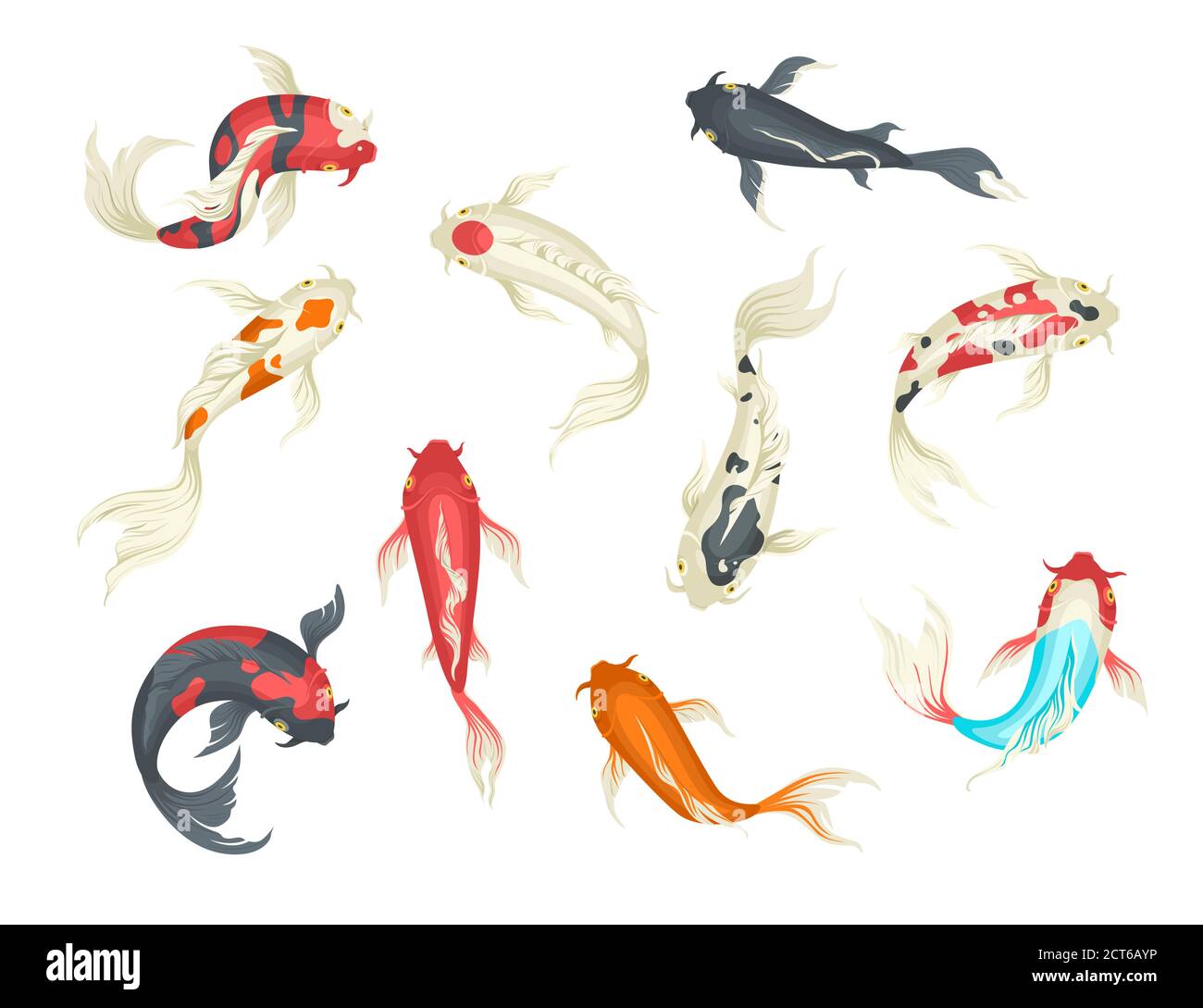 Decorative koi fish japanese carp set, flat vector isolated