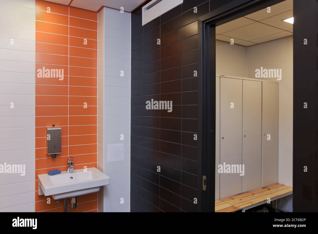 Tiled Workplace Bathroom Stock Photo Alamy