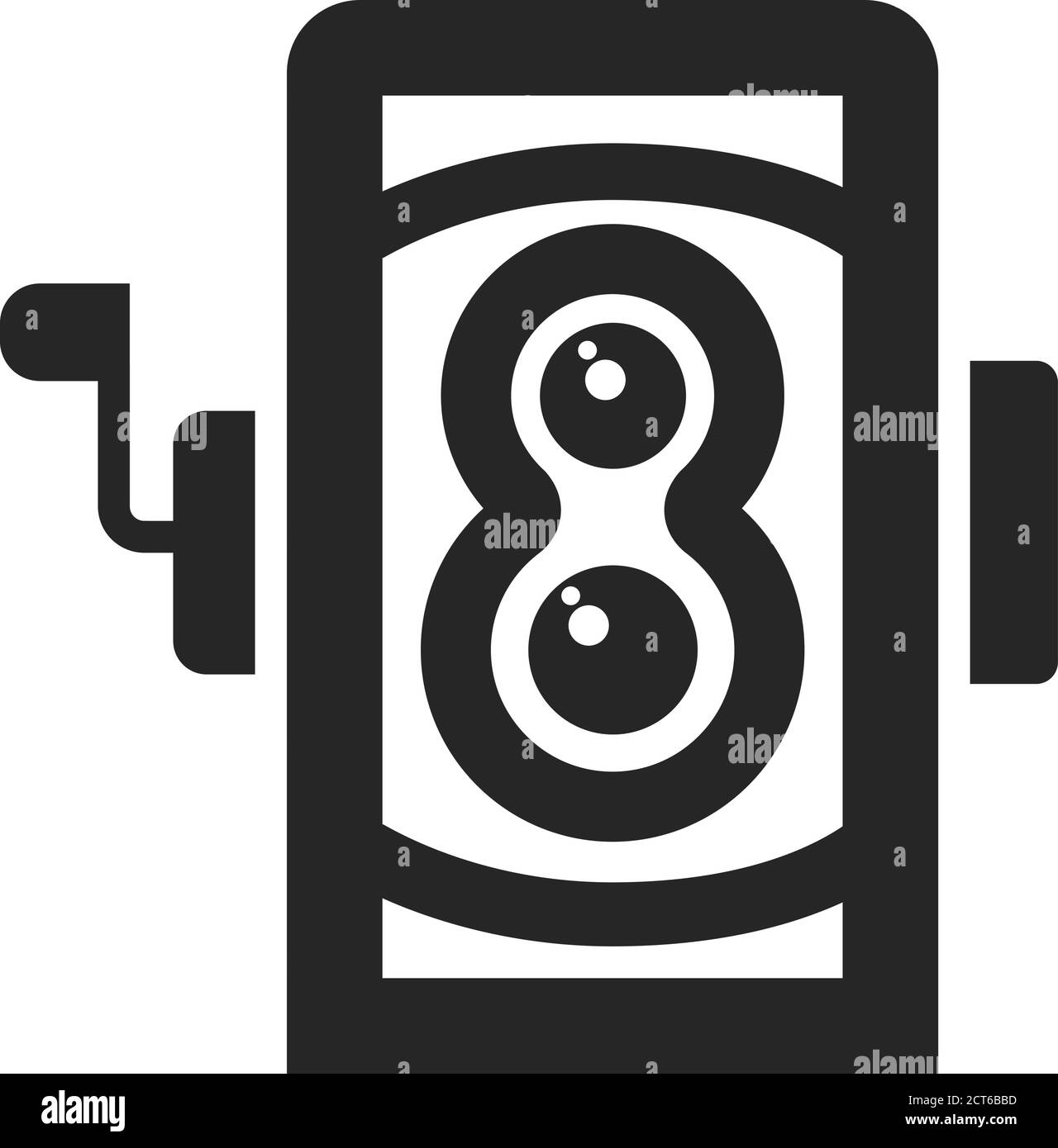 Twin lens reflex camera icon in thick outline style. Black and white monochrome vector illustration. Stock Vector