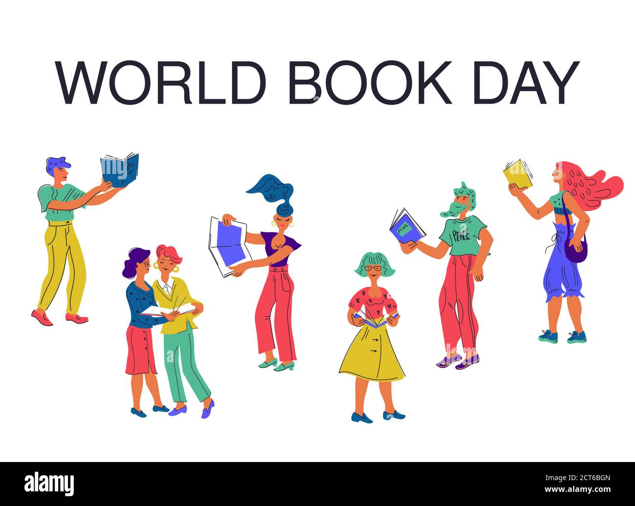 Banner for world book day with people reading books vector illustration