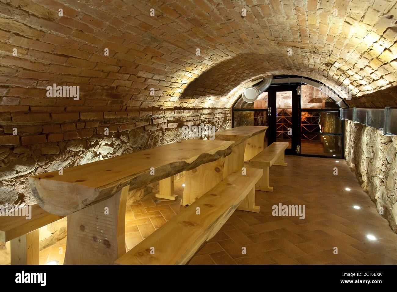 Climate controlled wine cellar, with a domed brick ceiling and walls